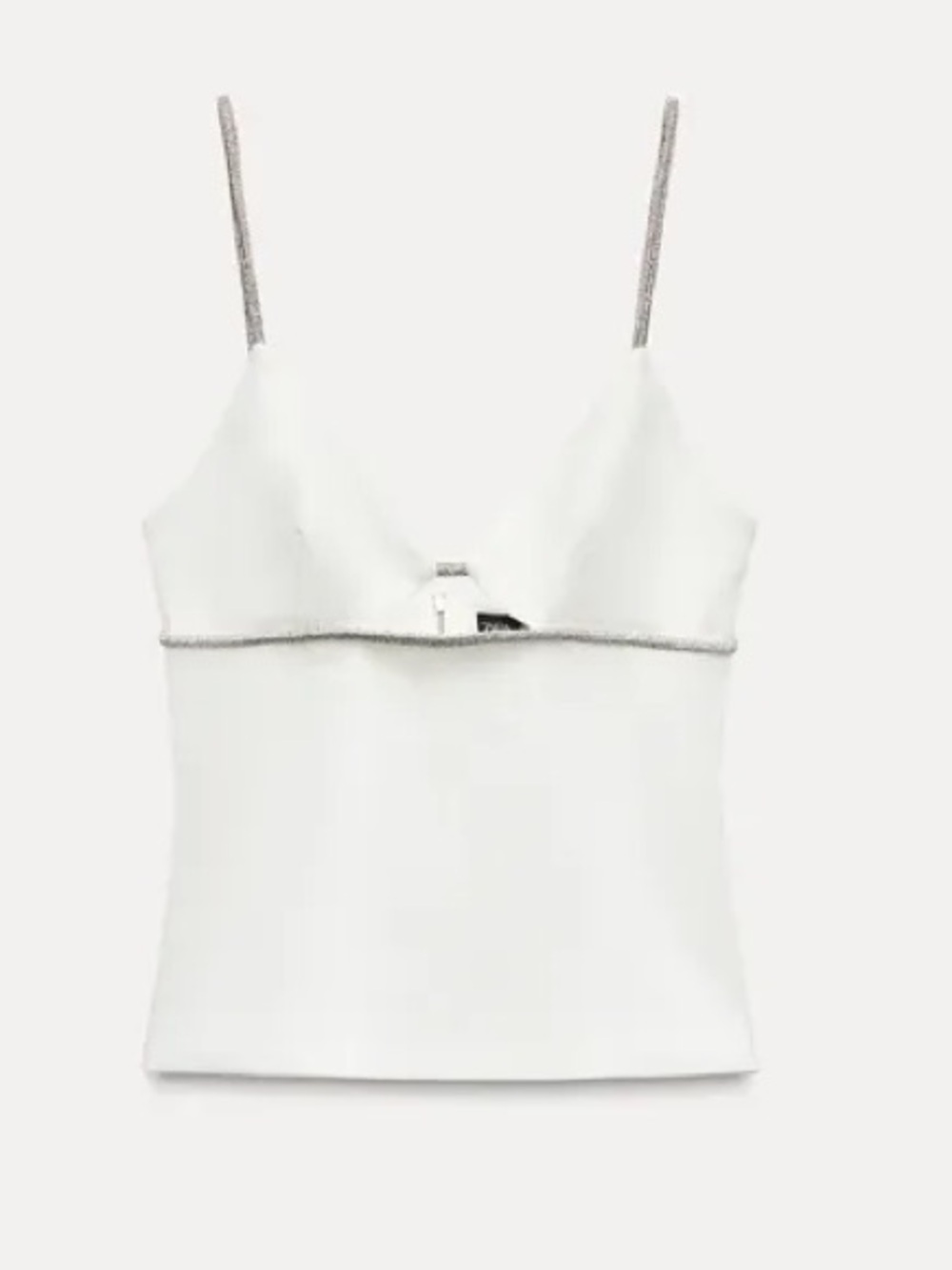 ZARA Women’s White V-Neck Tank Top with Sparkly Silver Trim M